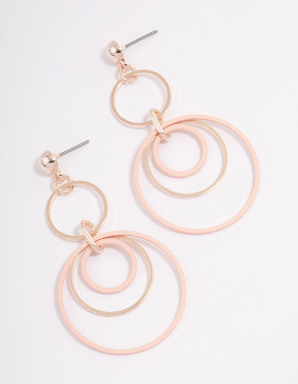 Pink Fine Multi Hoop Drop Earrings