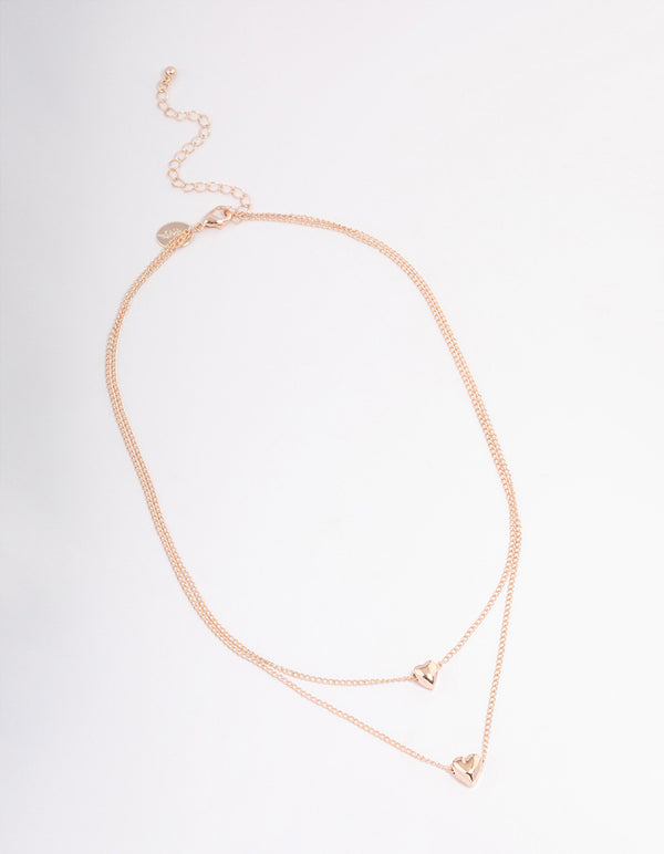 Rose Gold Heart Double Row Necklace