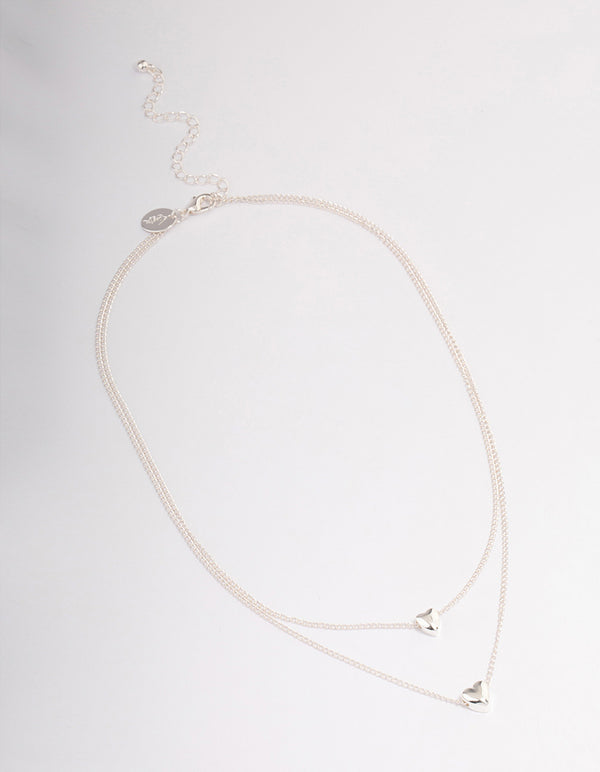 Silver Heart Double Row Necklace