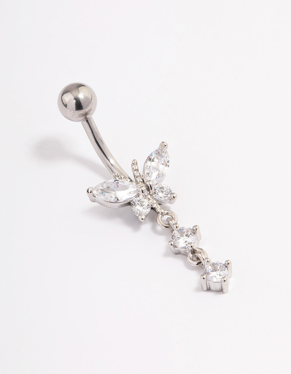 Surgical Steel Cubic Zirconia Butterfly Threadless Belly Bar