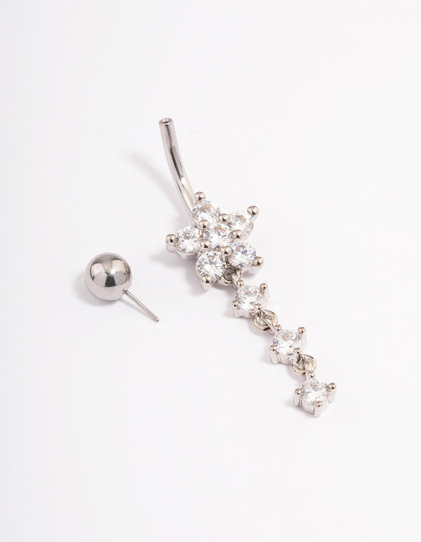 Surgical Steel Cubic Zirconia Flower Drop Threadless Belly Bar