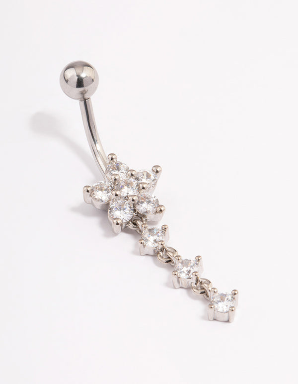Surgical Steel Cubic Zirconia Flower Drop Threadless Belly Bar
