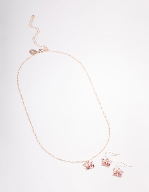 Rose Gold Diamante Butterfly Jewellery Set