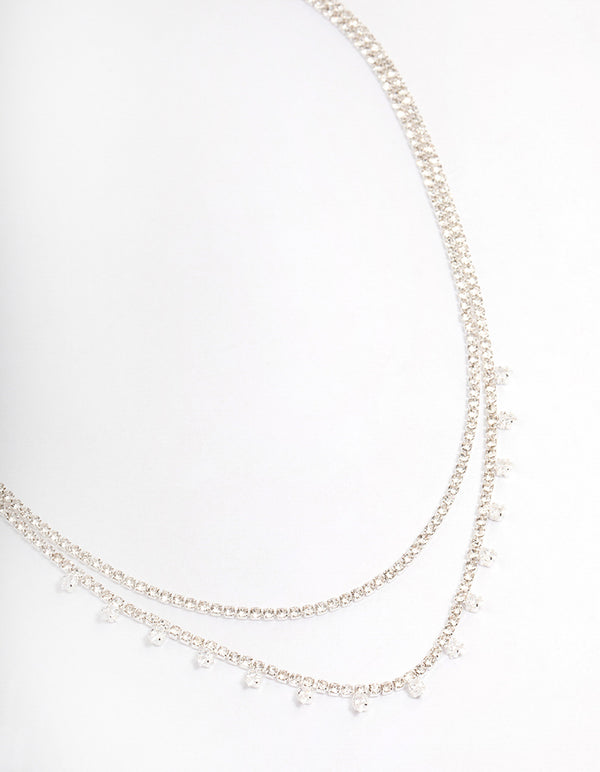 Silver Plated Diamante Double Layer Choker