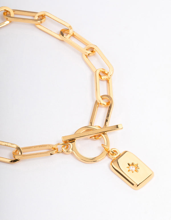 Gold Plated Rectangle Star Diamante Bracelet