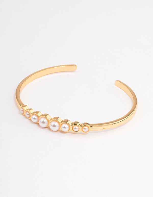Gold Plated Graduated Pearl Wrist Cuff