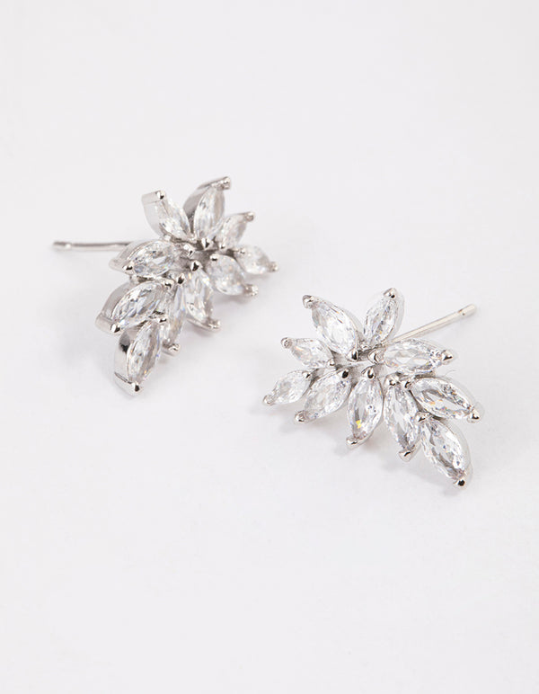 Silver Cubic Zirconia Navette Mini Stud Earrings