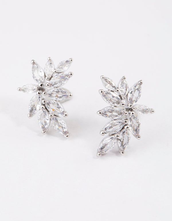 Silver Cubic Zirconia Navette Mini Stud Earrings