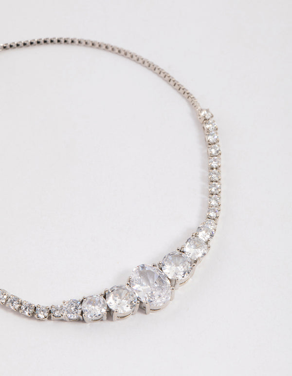 Silver Cubic Zirconia Large Oval Toggle Tennis Bangle