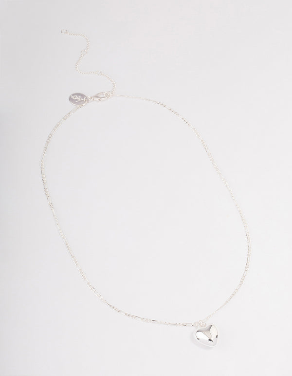 Silver Plated Puffy Heart Figaro Necklace