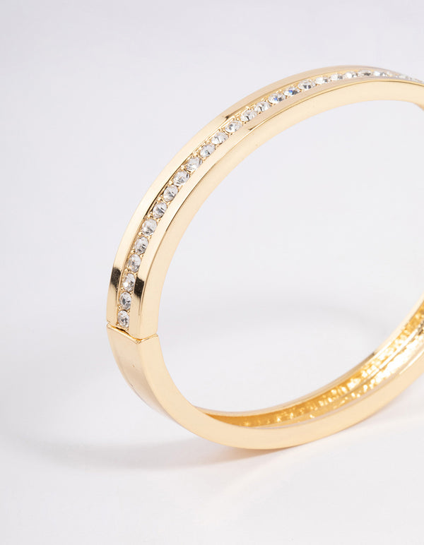 Gold Plated Classic Diamante Hinge Bangle