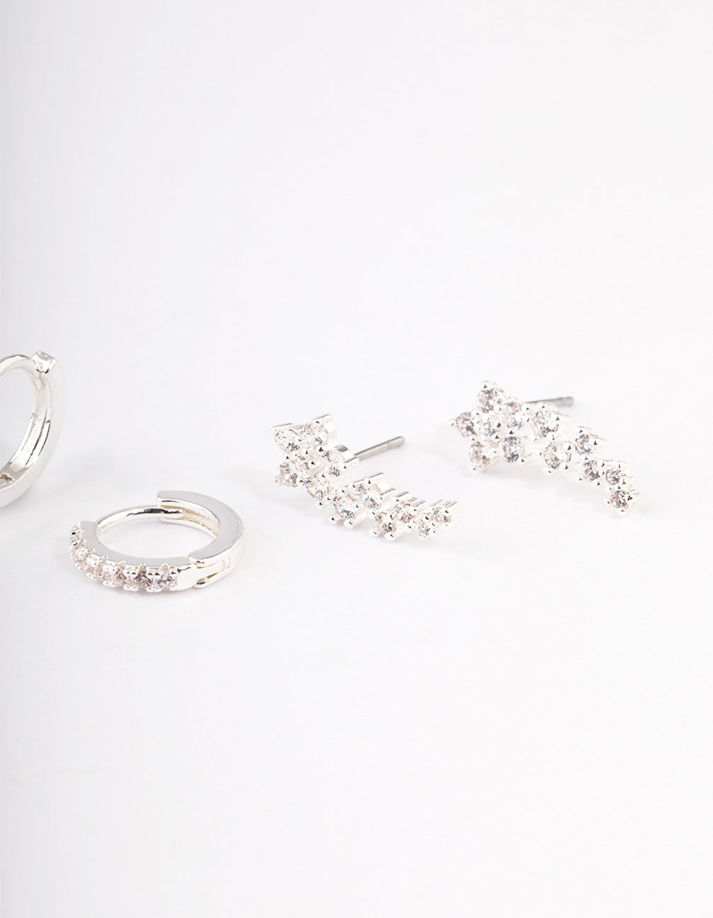 Silver Plated Brass Cubic Zirconia Daisy Chain Earrings Pack
