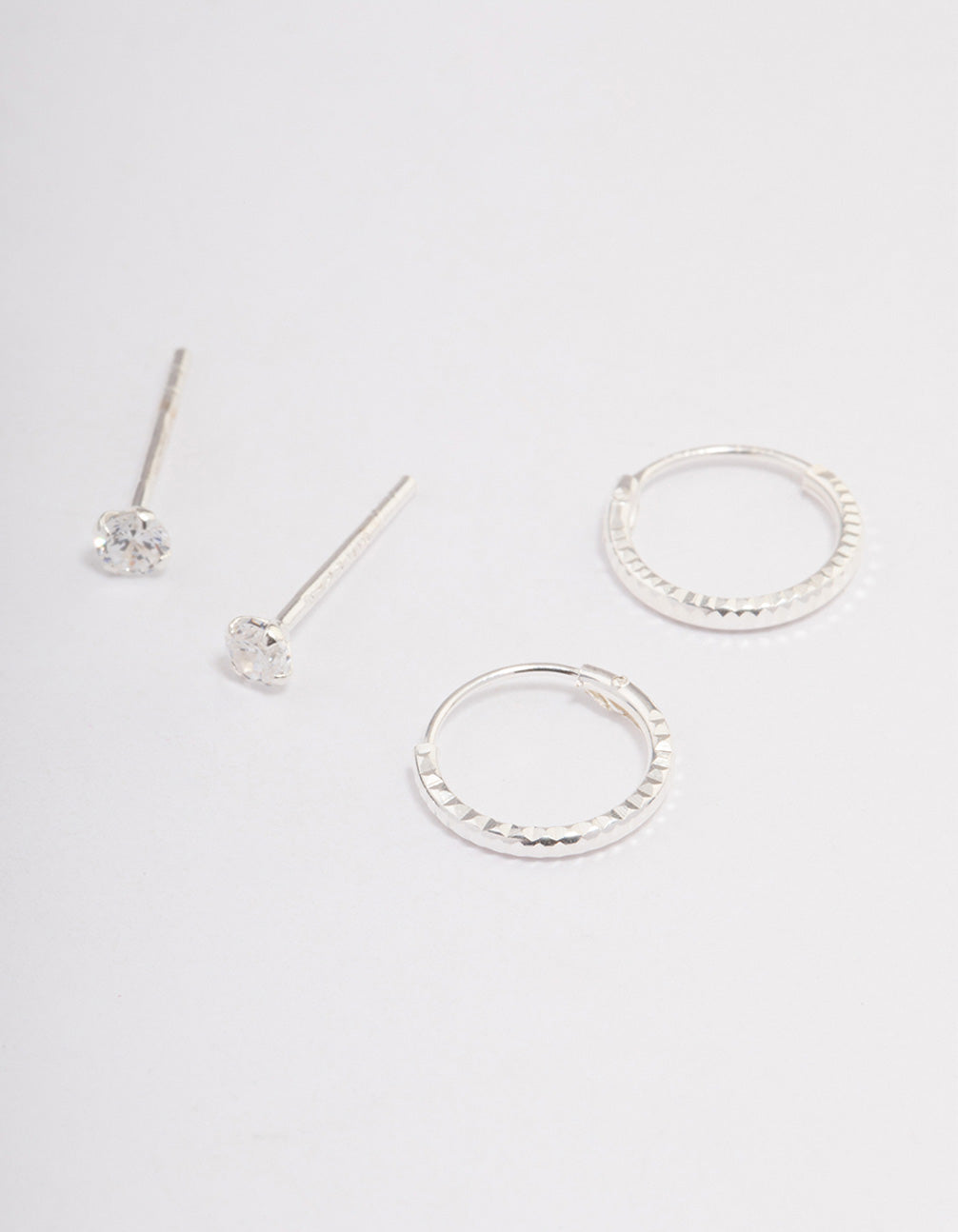 Sterling Silver Diamante & Textured Hoop Earring Pack