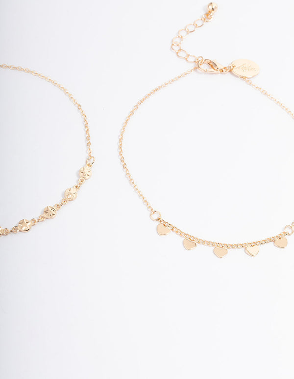 Gold Heart, Pearl & Star Anklet Pack