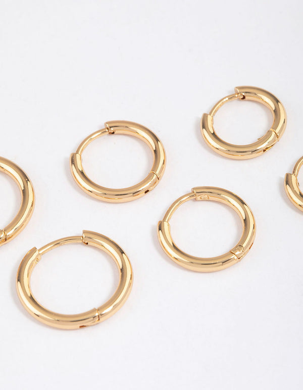 Gold Plated Surgical Steel Thin Classic Hoop Earrings Pack