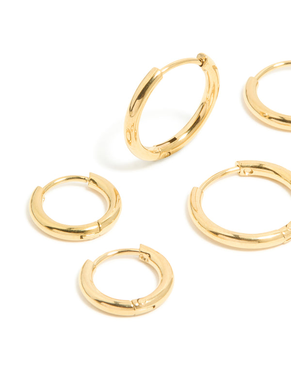 Gold Plated Surgical Steel Thin Classic Hoop Earrings Pack