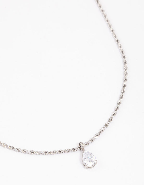 Surgical Steel Cubic Zirconia Twisted Chain & Charm Necklace