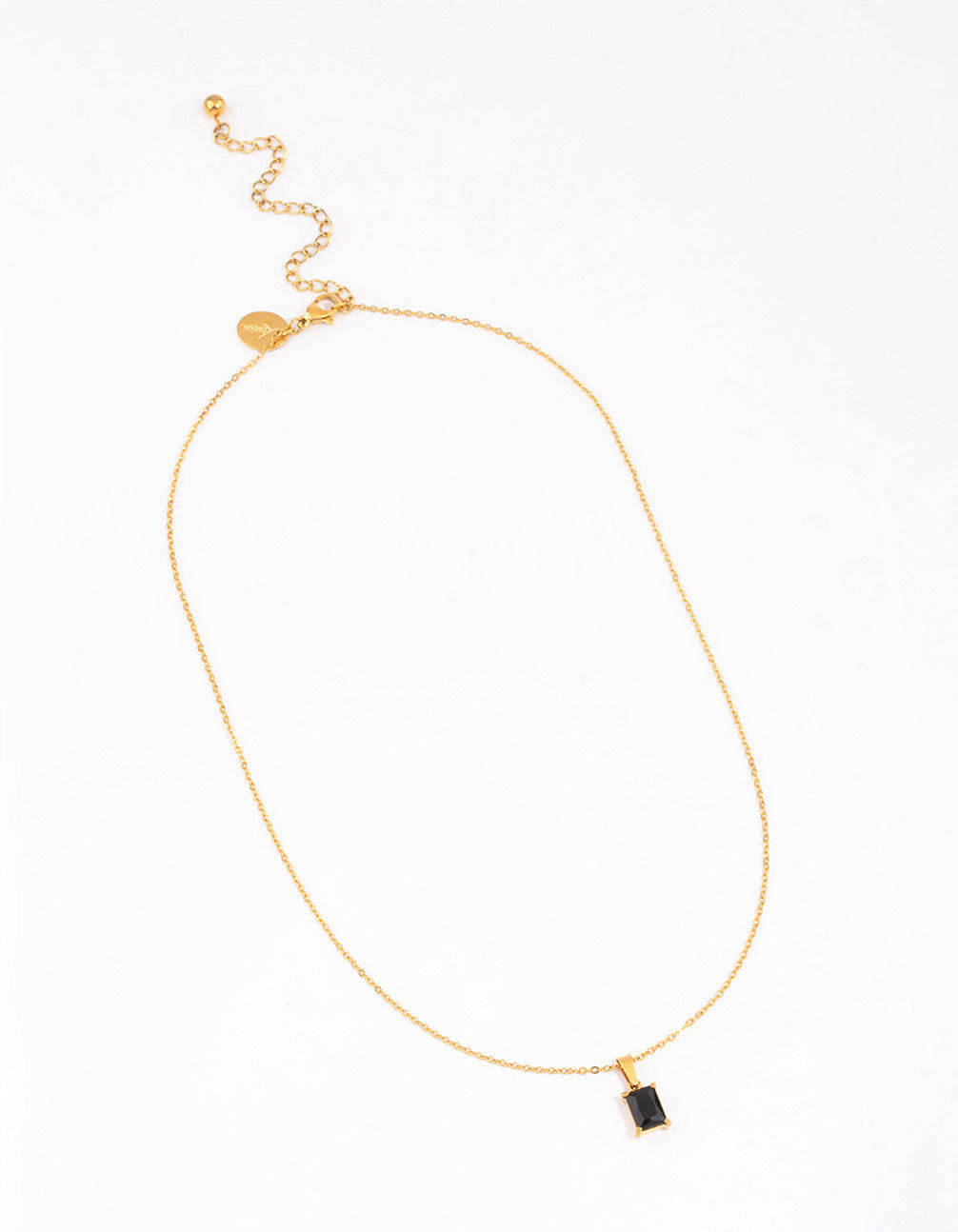 Gold Plated Surgical Steel Black Baguette Stone Pendant Necklace