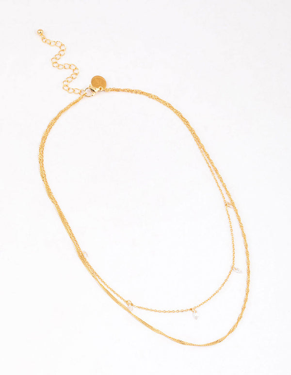 Gold Plated Surgical Steel Crystal Layered Necklace