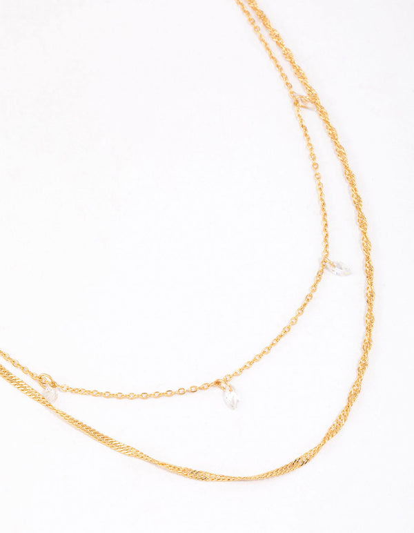 Gold Plated Surgical Steel Crystal Layered Necklace