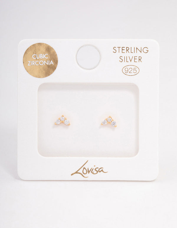 Gold Plated Sterling Silver Cubic Zirconia Classic Trio Earrings