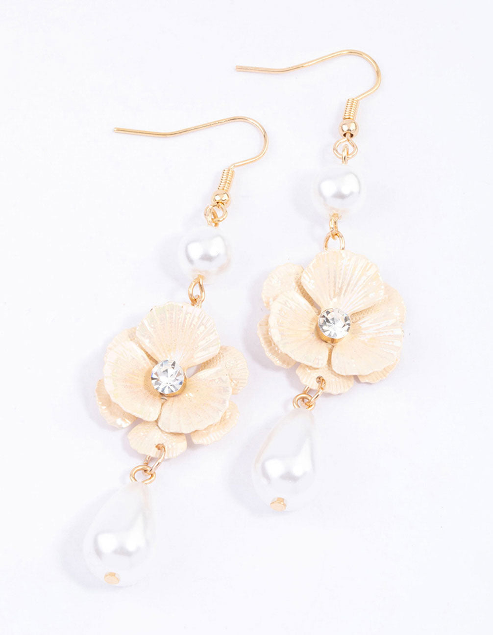 Blush Pearl Diamante Flower Drop Earrings