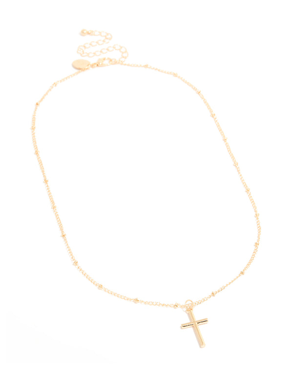 Gold Classic Cross Ball Chain Necklace