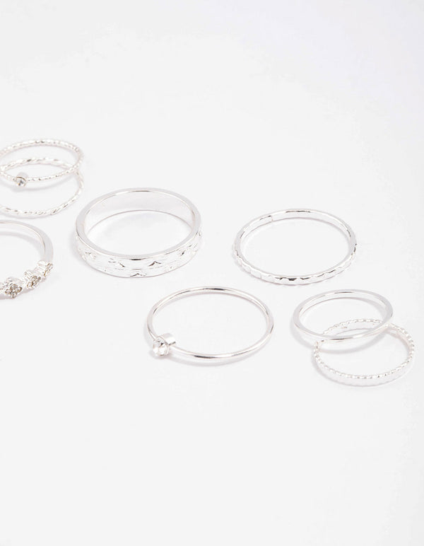 Silver Dainty Flower Ring Pack