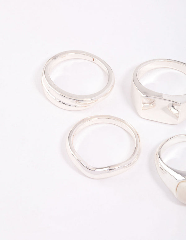 Silver Organic Signet Ring Pack