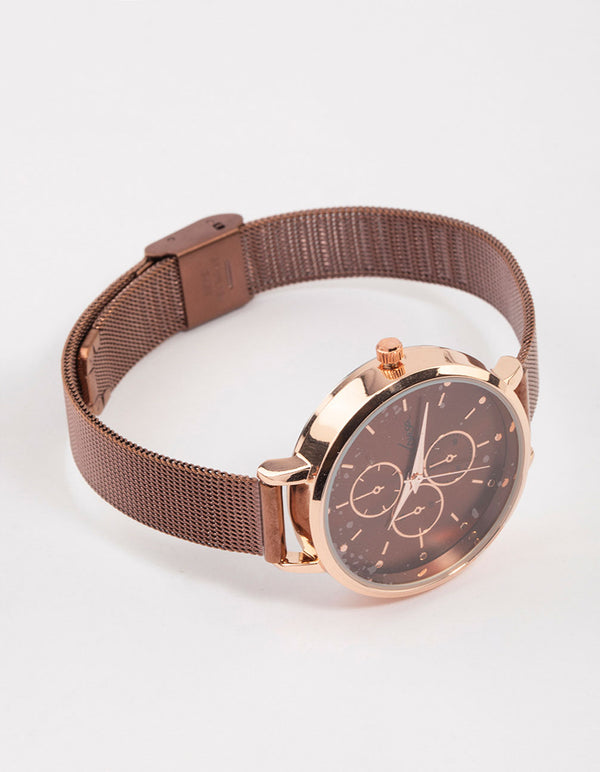 Brown Pearlised Sandblast Mesh Watch