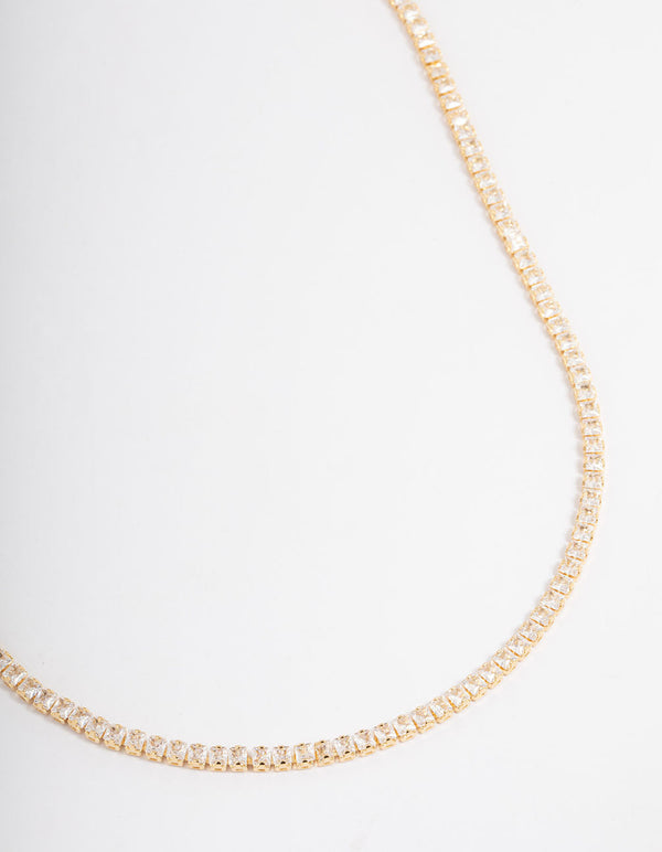 Gold Plated Fine Cubic Zirconia Cup Chain Tennis Necklace