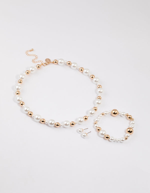 Gold Pearl Round Jewellery Set
