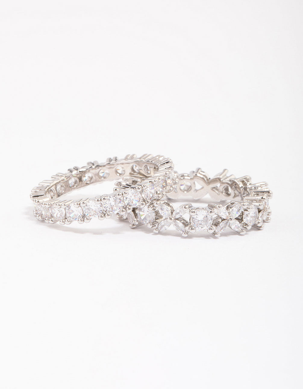 Silver Flower Double Band Stack Ring