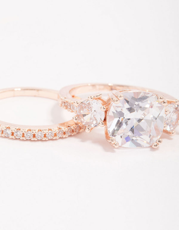 Rose Gold Triple Stone Ring Set