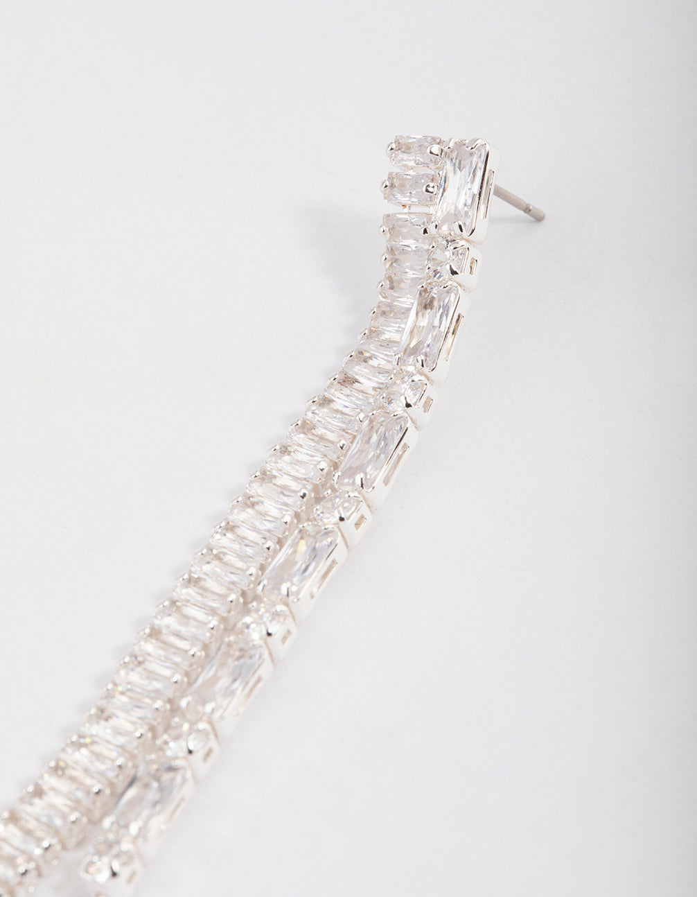 Silver Plated Cubic Zirconia Baguette Double Drop Earrings