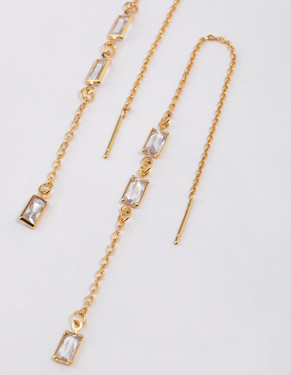 Gold Plated Cubic Zirconia Baguette Threader Drop Earrings