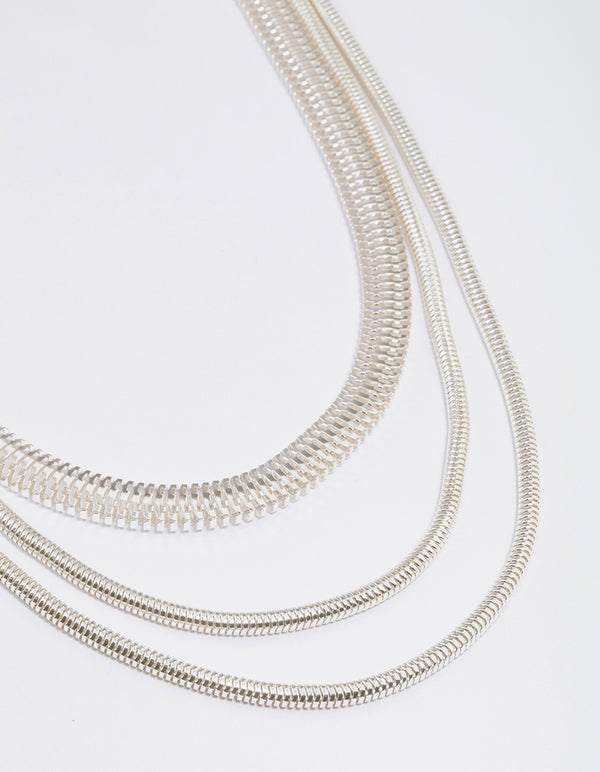 Silver Multi-Row Thick Snake Chain Necklace