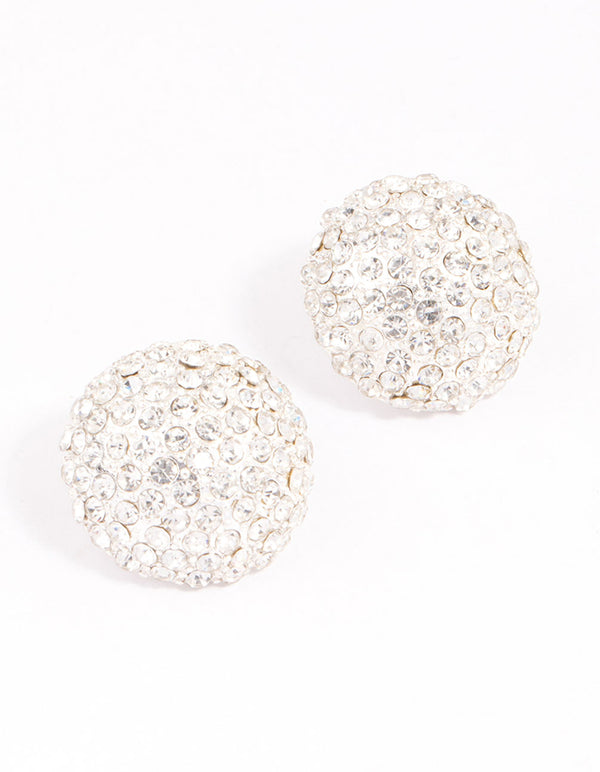 Silver Statement Diamante Dome Stud Earrings