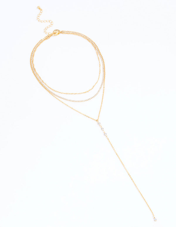 Gold Plated Cup Chain Layered Y-Shape Necklace