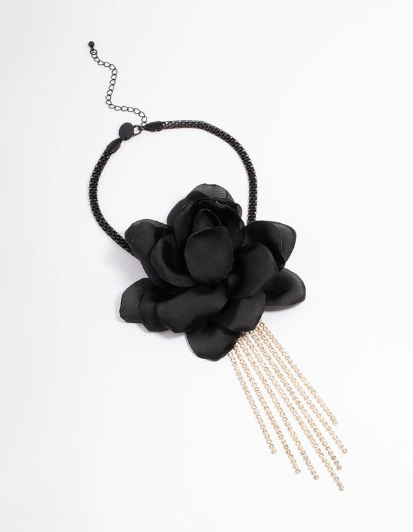 Gold & Black Flower Cup Chain Choker
