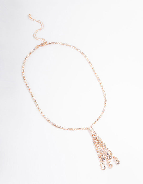Rose Gold Diamante Tassel Y-Shape Necklace