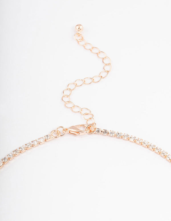 Rose Gold Diamante Tassel Y-Shape Necklace