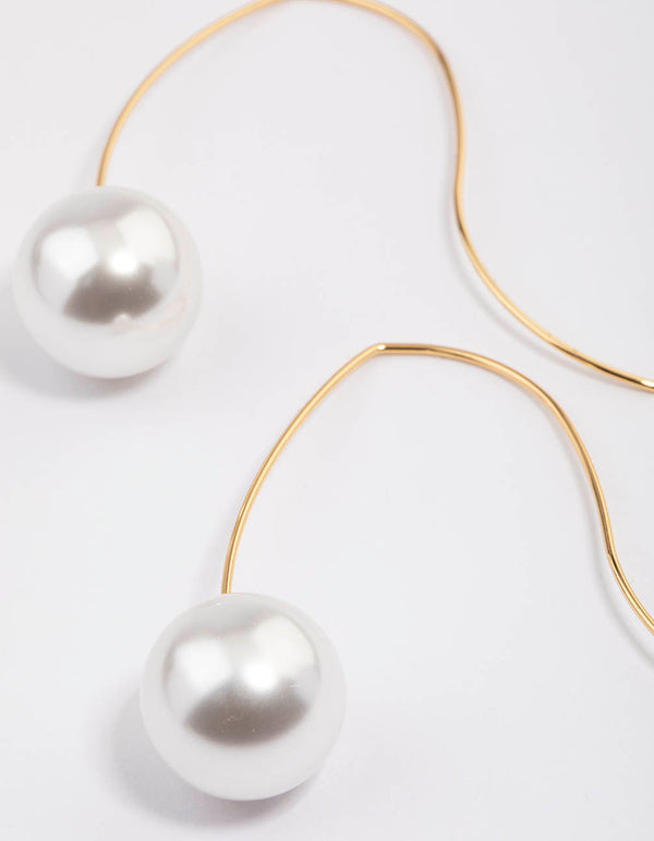 Gold Plated Acrylic Pearl Hook Drop Earrings