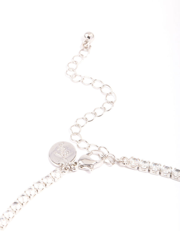 Silver Cubic Zirconia Cup Chain Teardrop Choker