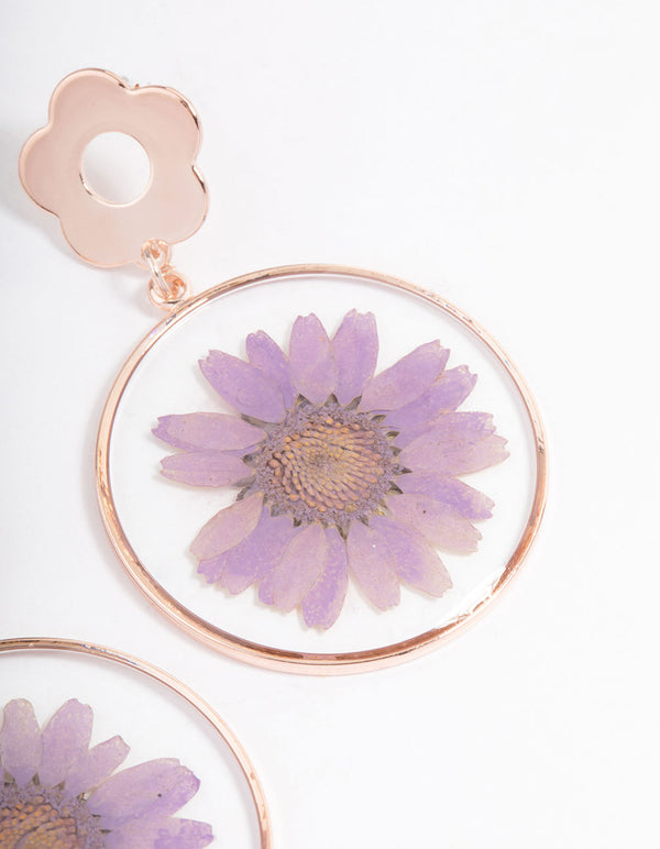 Rose Gold Floating Flower Drop Earrings