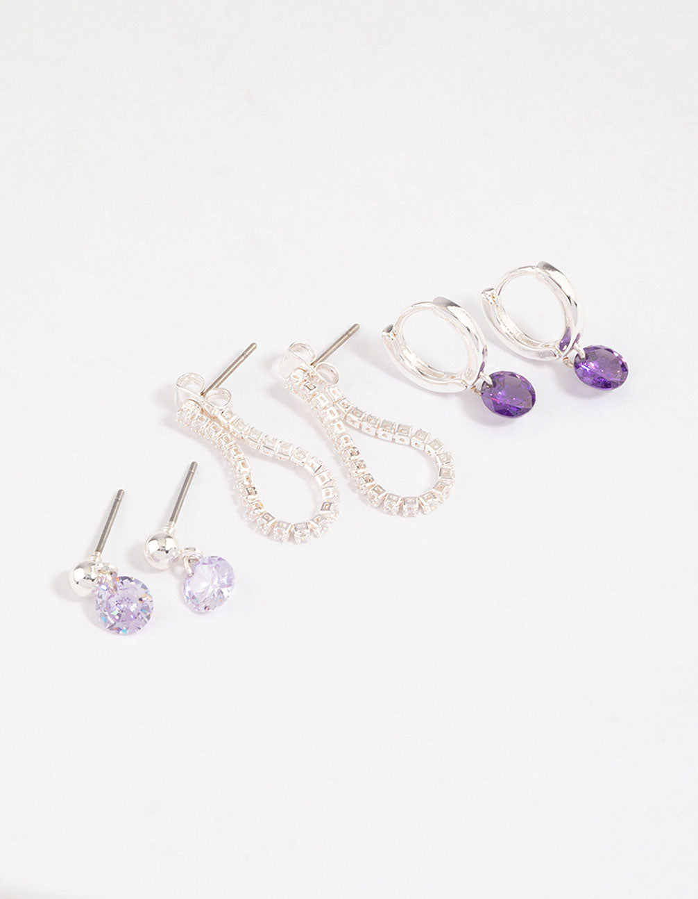 Silver Plated Brass Cubic Zirconia Cup Chain Earring 6-Pack