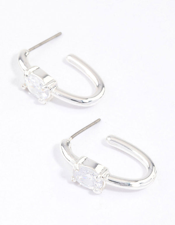 Silver Diamante Oval Hoop Earrings & Polishing Set