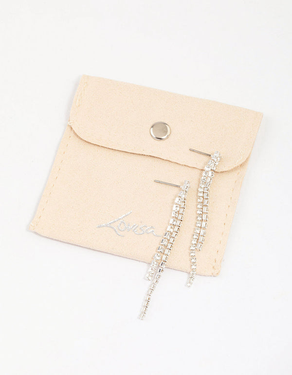 Silver Double Row Cup Chain Drop Earrings & Polishing Set