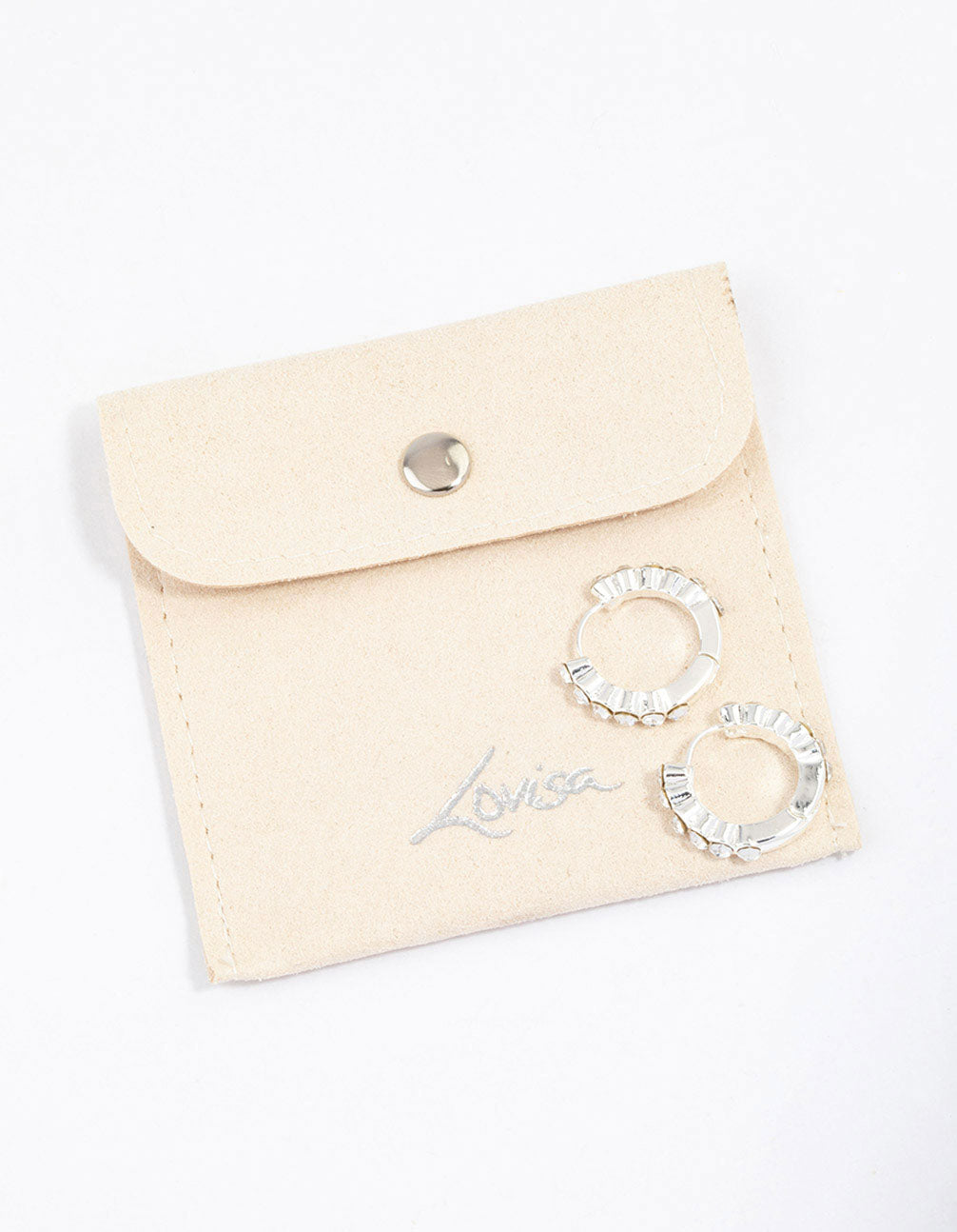 Silver Classic Diamante Huggie Earrings & Polishing Set
