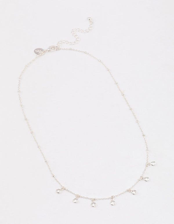 Silver Bezel Diamante Droplet Necklace & Polishing Set